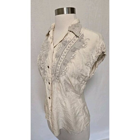 1940s ? Vintage Womens Ivory Blouse Button Up Shirt - Picture 7 of 10